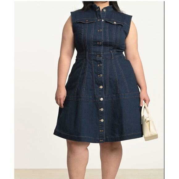 Eloquii Dresses & Skirts - NWT ELOQUII Fit Flare Denim Midi Dress Dark Wash Stretch Casual 3X 24 Plus Curvy